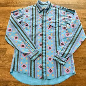 Wrangler Brushpopper Blue Aztec Rodeo Western Checotah 16-36 FITS AS A MEDIUM